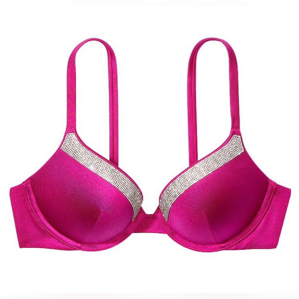 Victoria's Secret Swim Very Sexy Shine Trim Push-Up Bikini Top, Pink, 32DD, BNWT